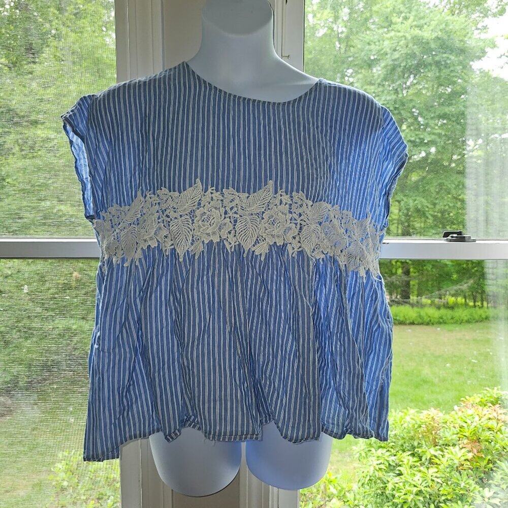 Suzanne Betro 3x Sleeveless Blouse with Crochet Trim